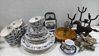 Assorted Blue-and-White Floral Porcelain Tableware & Decorative Items
