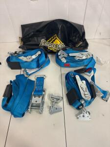 Tie down strap kit bag: 4 heavy duty Rachet strap with rubber spacers and Erickson E-Track Roller Idler Fitting Assembly.