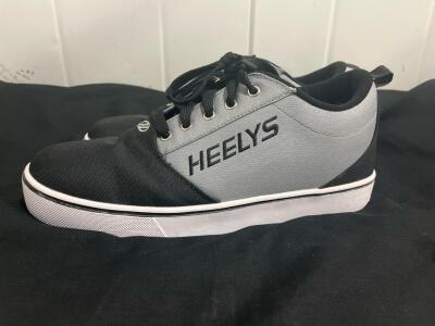 Heelys Propel 2.0 Black/Grey Lace-Up Roller Shoes, Canvas Upper, Removable Wheel Compartment