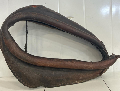 Vintage Leather Draft Horse Collar Mirror, Length, Stuffed Padding, Traditional Style
