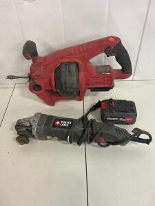 Bauer 20V Cordless Automatic Feed Drain Cleaner with battery( unable to test), This is a Porter-Cable PC750AG 4.5-inch angle grinder( tested, works great)