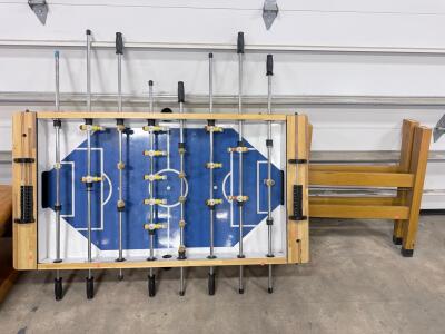 Standard Home Foosball Table, 56"x30", Wood Cabinet, Manual Scorer, Blue Field, 8-Rod Setup