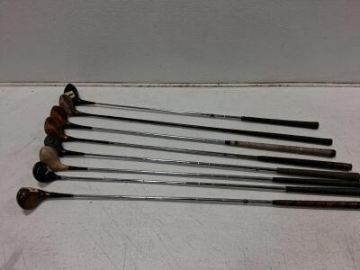 Set of 8 Vintage Golf Woods: Wilson, ProGroup, Soleflex, Steel Shafts, Persimmon Heads