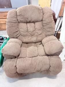 Plush Brown Manual Recliner Armchair, Overstuffed Cushion, Pillow Armrests, Fabric Upholstery