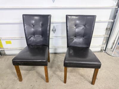 Pair of Black Faux Leather Parsons Dining Chairs with Wood Legs, Tufted Back, Modern Style