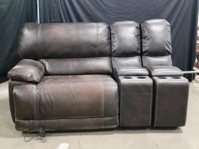 Dark Brown Faux Leather Reclining Theater Sofa with Dual Console and Cup Holders, Unfinished Sectional