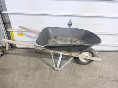 6 cu ft Poly Wheelbarrow Single Pneumatic Tire, Wood Handles, Black Tray