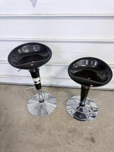 Set of 2 Modern Black Adjustable Bar Stools with Chrome Base