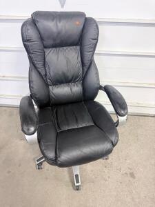 Black Faux Leather Executive Chair, Padded High-Back, Adjustable, Metal Frame & Armrests