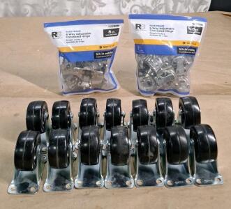 (2) 8-Piece Packs Of Cupboard Concealed Hinges & (14) 2" Rubber Caster Wheels