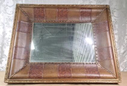 (1) Foux Leather Framed Hanging Mirror