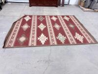 Southwestern Style Geometric Area Rug, Burgundy & Beige, 8x10 ft Rectangle, No Fringe