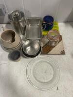 Bulk Mixed Kitchenware & Bakeware Lot: Glass, Ceramic, Metal Pieces, Baskets, Electric Slicer, 22 Items - 3
