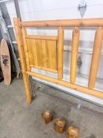 Rustic Wooden Log Headboard with Metal Rails and Wooden Risers, Queen/Full Size - 7