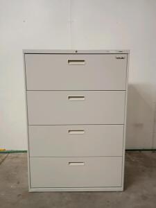 HON 4-Drawer Lateral File Cabinet, Steel, Locking, Light Gray, 36"W x 19.25"D x 53.25"H