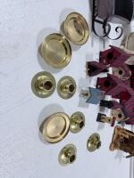 Holiday Decor Lot: Shatterproof Ornaments, Angel Topper, Birdhouses, Brass Candlesticks, Plaid Skirt - 8