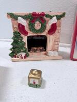 Snow House Plaster Christmas Village Set &ndash; 3 Boxed Houses, Fireplace Figurine, and Holiday Decor - 3