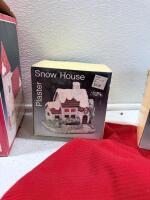 Snow House Plaster Christmas Village Set &ndash; 3 Boxed Houses, Fireplace Figurine, and Holiday Decor - 6