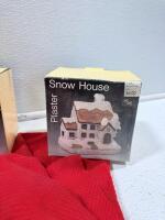 Snow House Plaster Christmas Village Set &ndash; 3 Boxed Houses, Fireplace Figurine, and Holiday Decor - 7