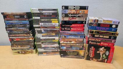 Mixed Lot 50+ DVDs, VHS, Xbox/PS2 Games: Westerns, Sports, Martial Arts, Box Sets, 1950&ndash;2013