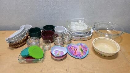 Assorted CorningWare, Glass, Ceramic & Disney Kids&rsquo; Kitchenware Lot, Multicolor