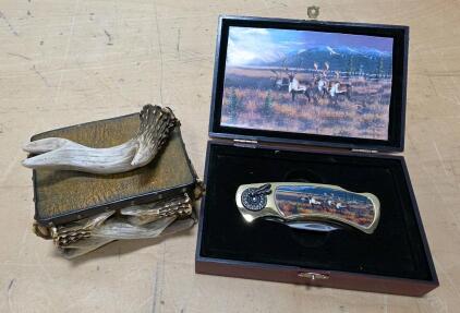 Collectible Folding Pocket Knife with Wildlife Artwork and Display Case