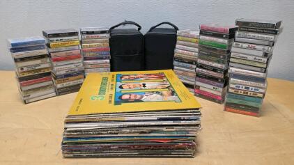 Bulk Lot of ~20+ Vinyl Records & 70+ Cassette Tapes: Country, Pop, Elvis, Kenny Rogers, Storage Cases