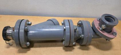 Spears 3" CPVC Y-Strainer Pipe Assembly, Flanged, 90 PSI, USA, Black Cap, Schedule 80