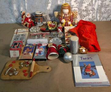 Assorted Vintage Christmas Collectibles Lot - Enesco Figurine, VHS, Angel, Ornaments