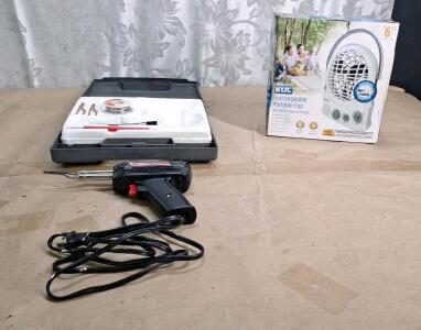 (1) Weller Soldering Gun Kit & (1) Kul 6" Rechargeable Portable Fan W/ Integrated AM/FM Radio, LED Light & MP3 Player 3.5mm Connection