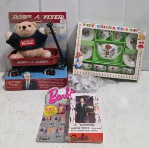 Vintage Barbie Ken Keychain, Porcelain Toy Tea Set, Radio Flyer Mini Wagon Bear, 1990s-80s