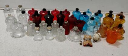Vintage Glass Oil Lamp Bases &ndash; Mixed Lot, Fenton Style, 25+ Colorful Pieces, Hobnail & More
