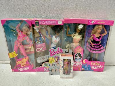 1990s Mattel Barbie Doll Lot: Workin' Out, Olympic Gymnast, Ice Capades, City Style, Keychain