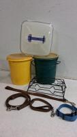 Dog Accessories Bundle: Storage Containers, Feeder Stand, Leashes, Collar