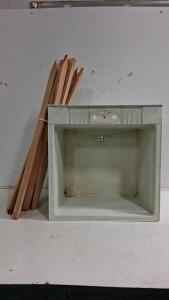 Utility Sink with Integrated Soap Ledge, 25" x 24" x 14.5" Basin, 2 Faucet Holes