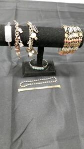 Assorted Vintage & Contemporary Bracelet Collection &ndash; Charm, Bangle, Rhinestone, Beaded, 7 Pieces