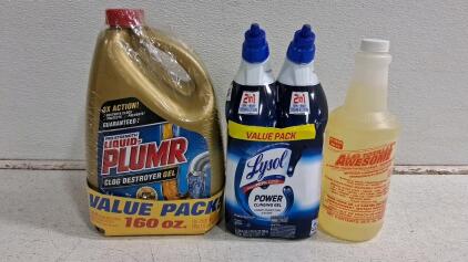 Liquid-Plumr 160oz, Lysol Power Clinging Gel 2x24oz Pack, LA&rsquo;s Awesome 32oz All-Purpose Cleaners
