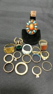 Assorted Vintage and Costume Rings Lot &ndash; 15+ Pieces with Mixed Metal and Stone Designs
