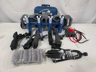 Assorted Marine Accessory Lot: Shoreline Motor Flusher, Rod Holders, Fenders, Battery Switch