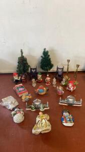 Assorted 20+ Piece Christmas Figurines Lot &ndash; Decor, Ornaments, Trees, Brass, Snowmen, Angel