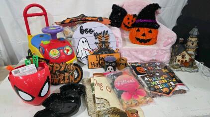 Infant Brand new Hello Bello Diapers, Child Chair, Working Haunted Litehouse, and seasonal decor