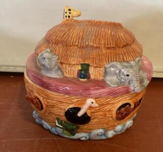 Noah's Ark Ceramic Cookie Jar, Hand-Painted, 11" x 9" x 9"