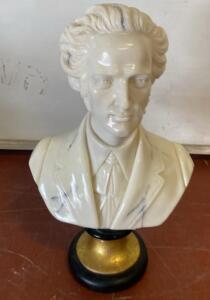 Faux Marble Resin Male Bust Sculpture with Black & Gold Base, 12-inch Classical Figure