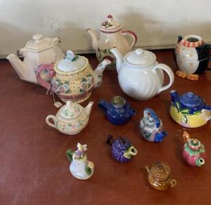 Assorted Decorative & Miniature Ceramic Teapot Collection &ndash; Floral, Fruit, Whimsical Designs, 12 Pieces