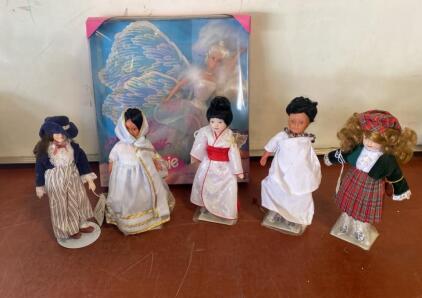 Angel Princess Barbie NRFB & 5 International Porcelain Dolls w/ Stands 1990s-2000s Lot