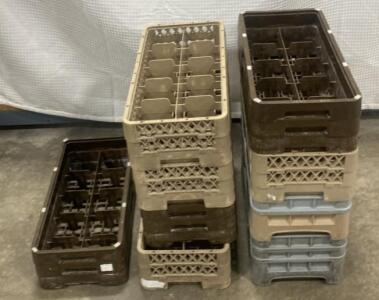 (9) Commercial Dishwasher Glass Racks, 8 Compartments, 19.75"x19.75"x4",