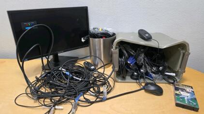 Samsung 24" Monitor, Multiple Wired Mice, Approx. 10+ Mixed Cables & Peripherals Lot