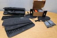 Bulk Lot: Keyboards (Logitech K350), Dell SAS Hard Drives, Monitor Stands, Cables Included