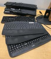 Bulk Lot: Keyboards (Logitech K350), Dell SAS Hard Drives, Monitor Stands, Cables Included - 3