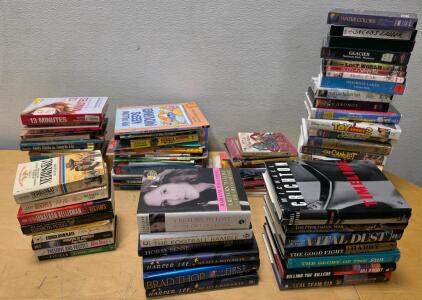 Large Mixed Lot of 60+ Fiction, Non-fiction, & Children&rsquo;s Books with 18+ Family DVDs, English